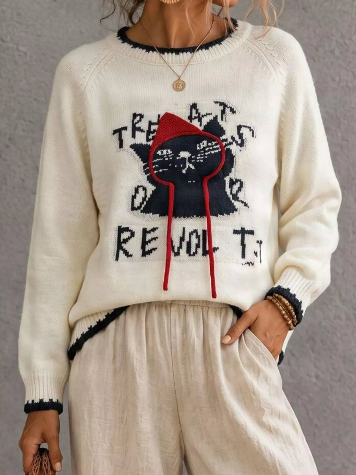 Trendsi Cat Raglan Sleeve Sweater -