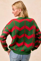 Trendsi BiBi Christmas Theme Chevron Sequins Detail Sweater - Shirts