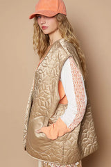 Trendsi POL Front Zipper Floral Pattern Quilted Vest Coat with Front Pockets -