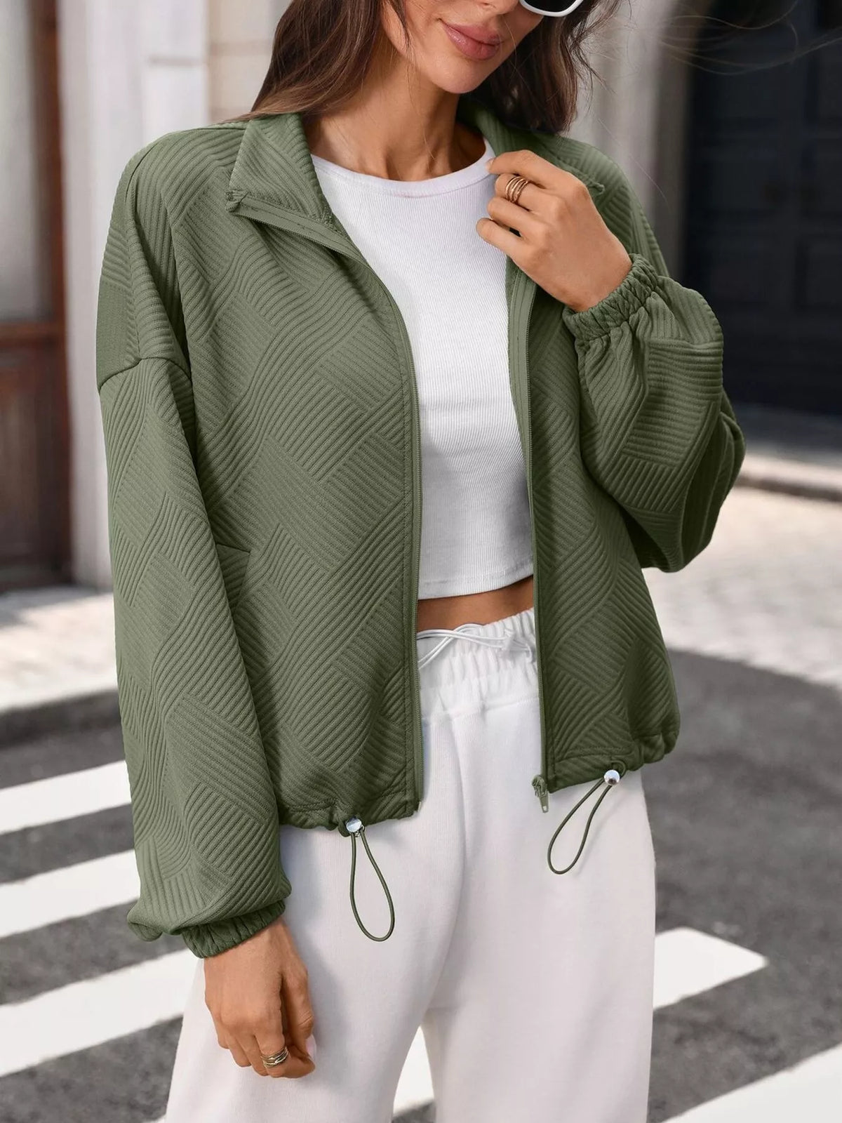 Trendsi Textured Zip-Up Casual Jacket -