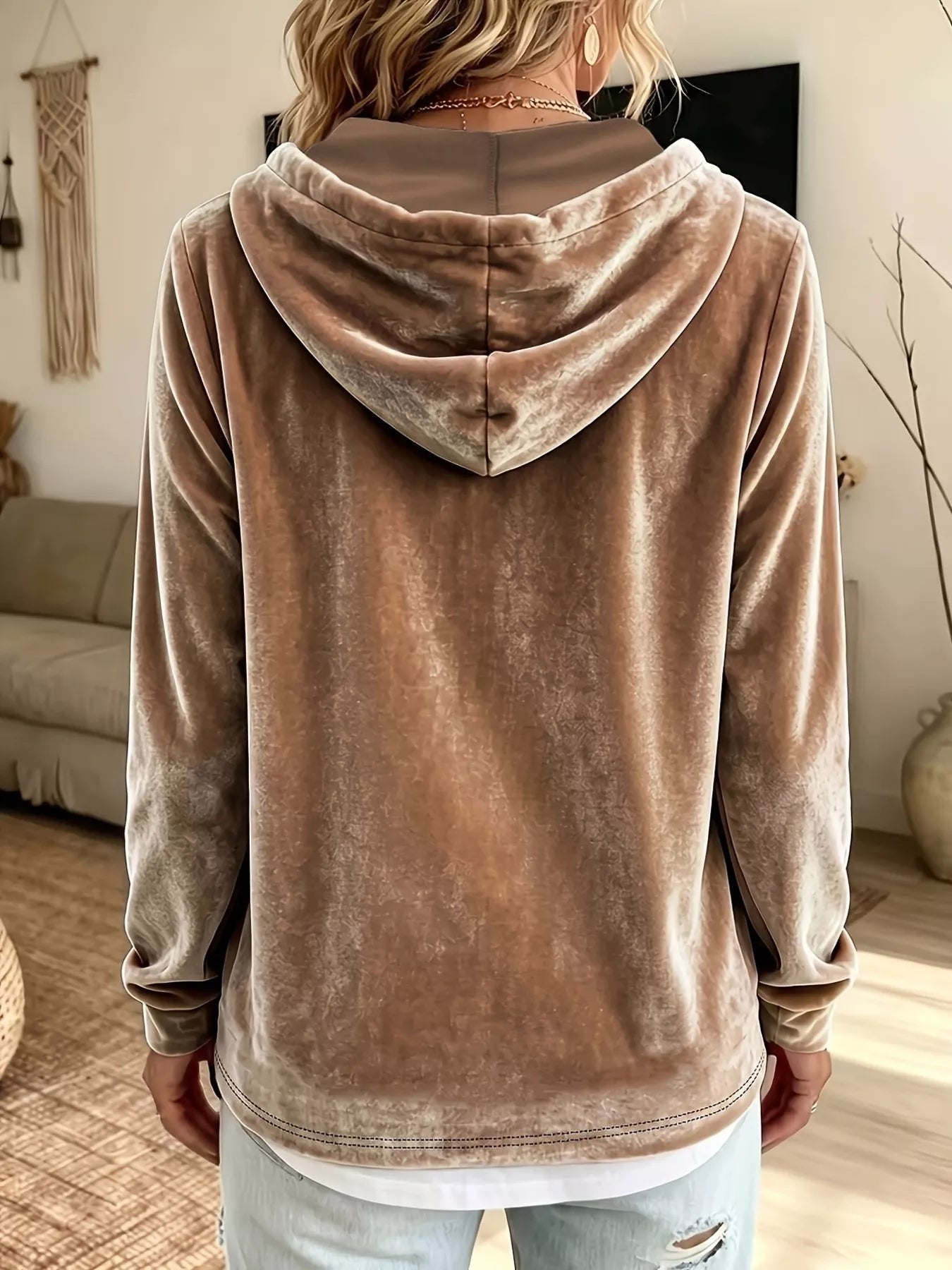 Trendsi Full Size Drawstring Velvet Long Sleeve Hoodie Plus Size -