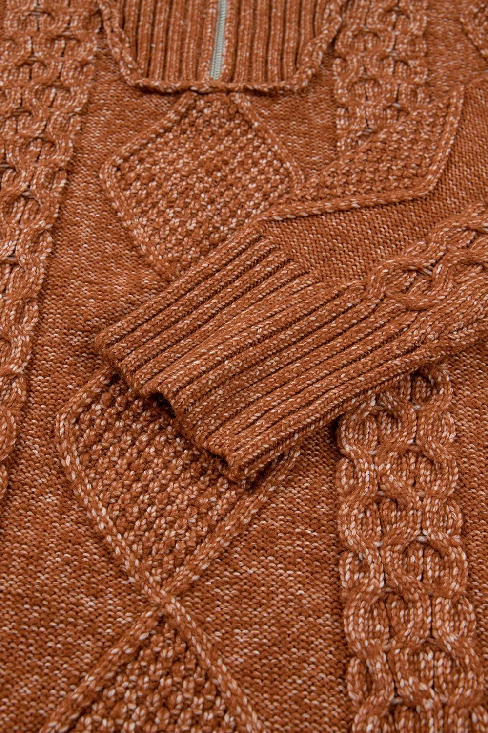 Trendsi Zip-Up Cable Knit Drop Shoulder Sweater Dress -