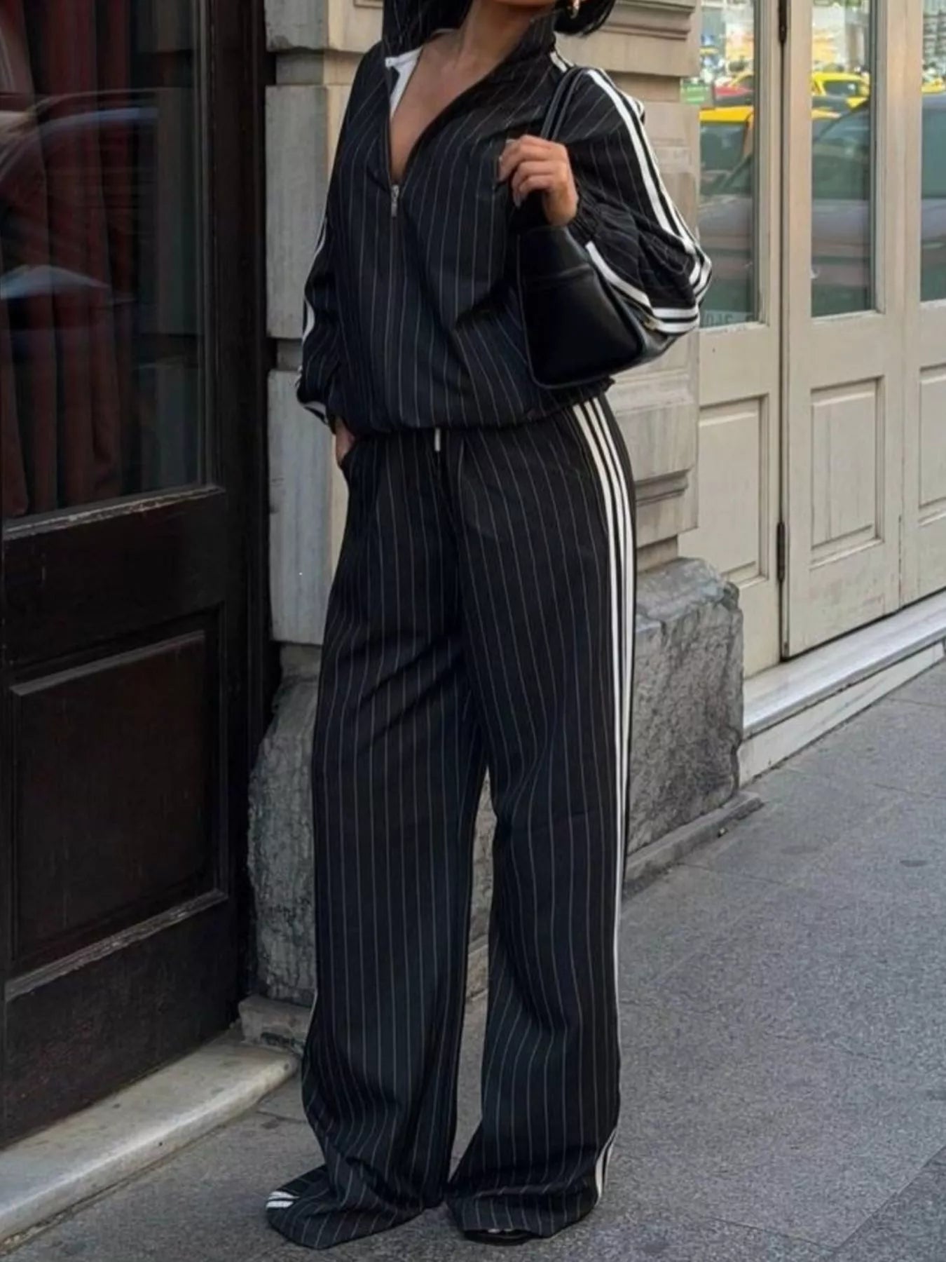 Trendsi Side Stripe Zip Up Jacket and Pants Set -