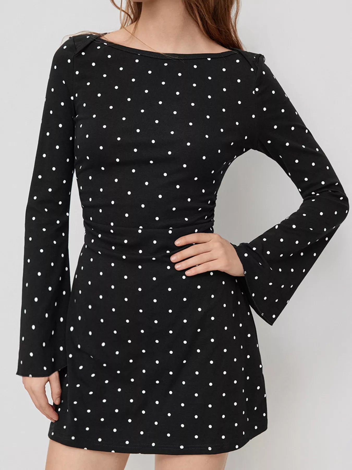 Trendsi Polka Dot Flare Sleeve Mini Dress -