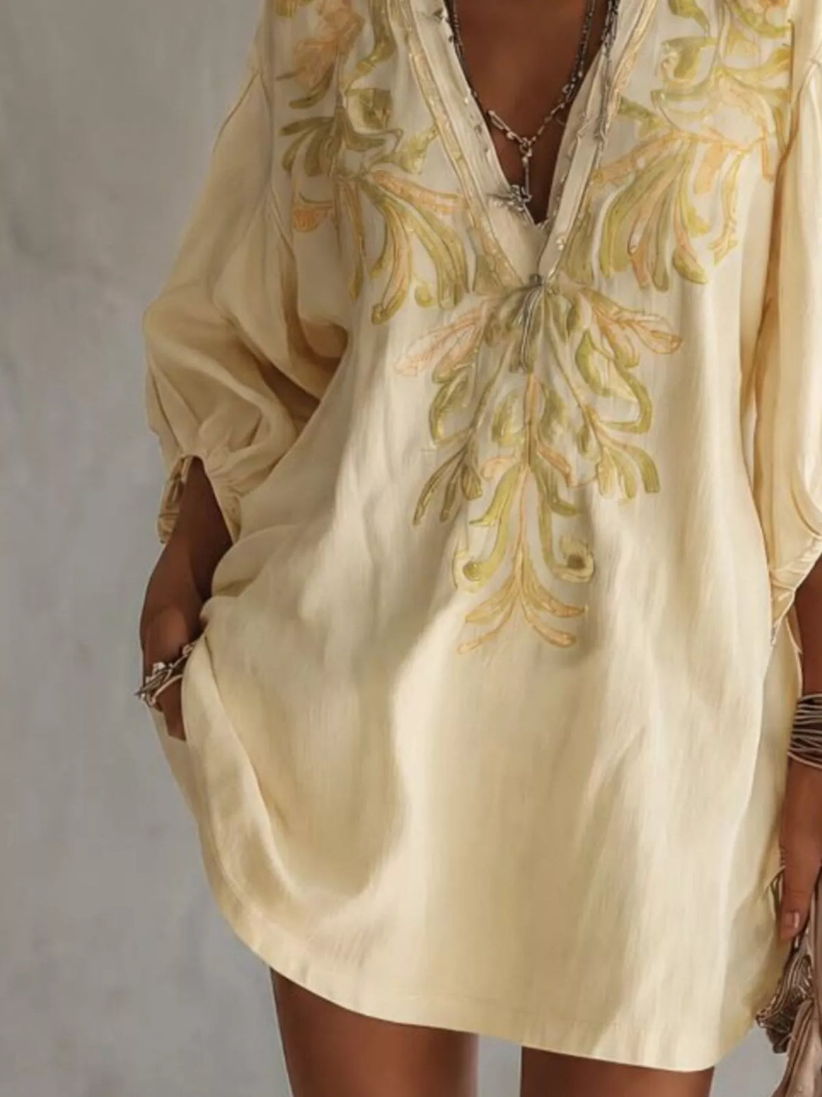 Embroidered v-neck mini dress