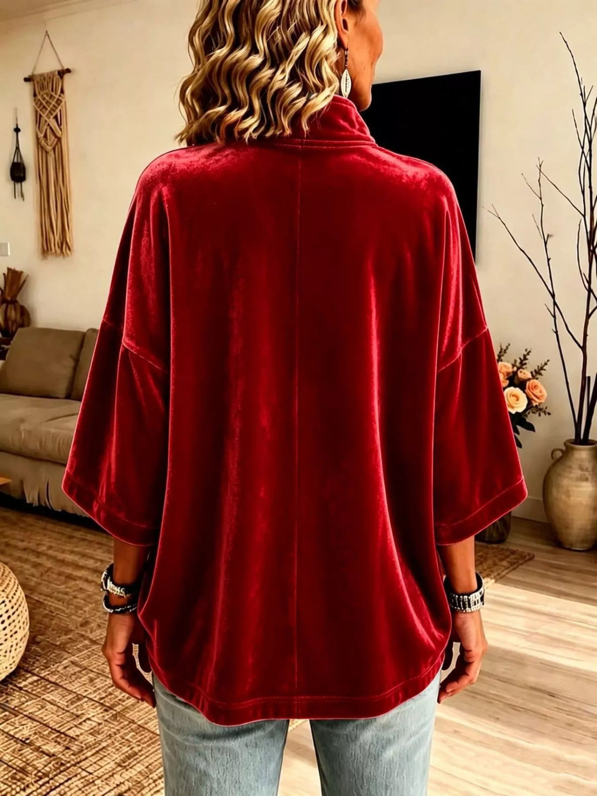 Trendsi Full Size Velvet Quarter-Zip Sweatshirt Plus Size -