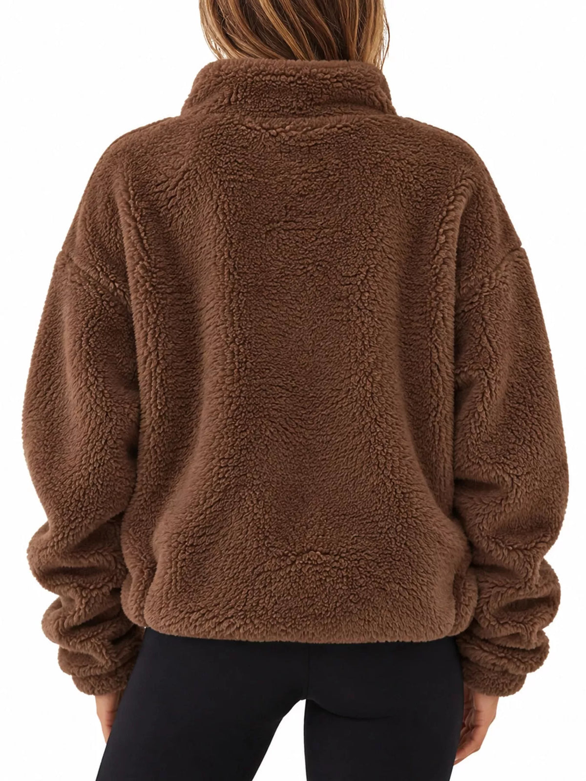 Sherpa quarter-zip sweatshirt, brown back