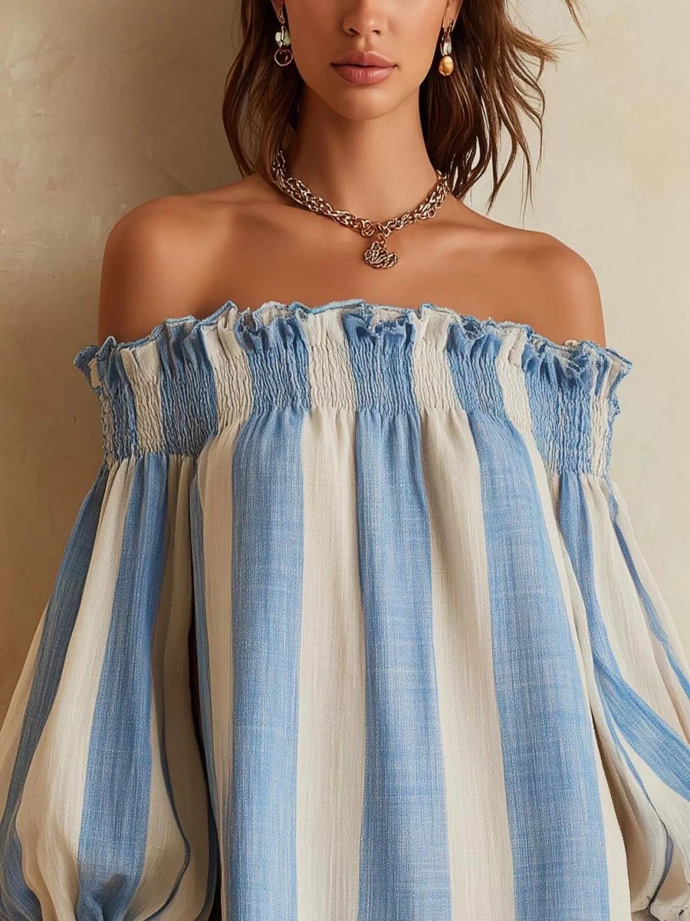 Trendsi Off-Shoulder Striped Ruffle Hem Mini Dress -