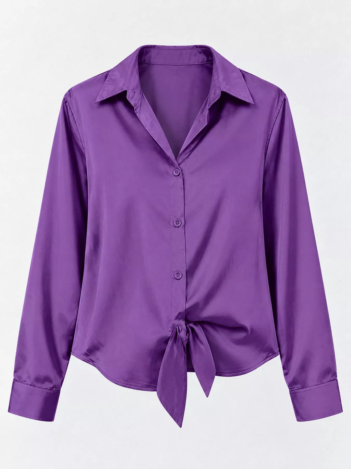 Purple satin button-down long sleeve shirt