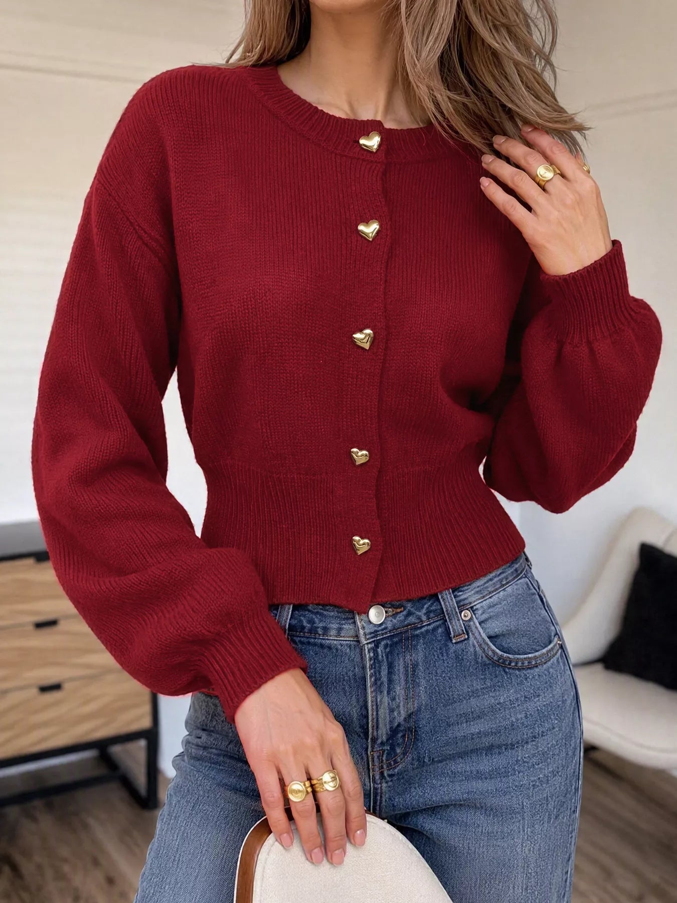 Trendsi Heart-Button Knit Cardigan -