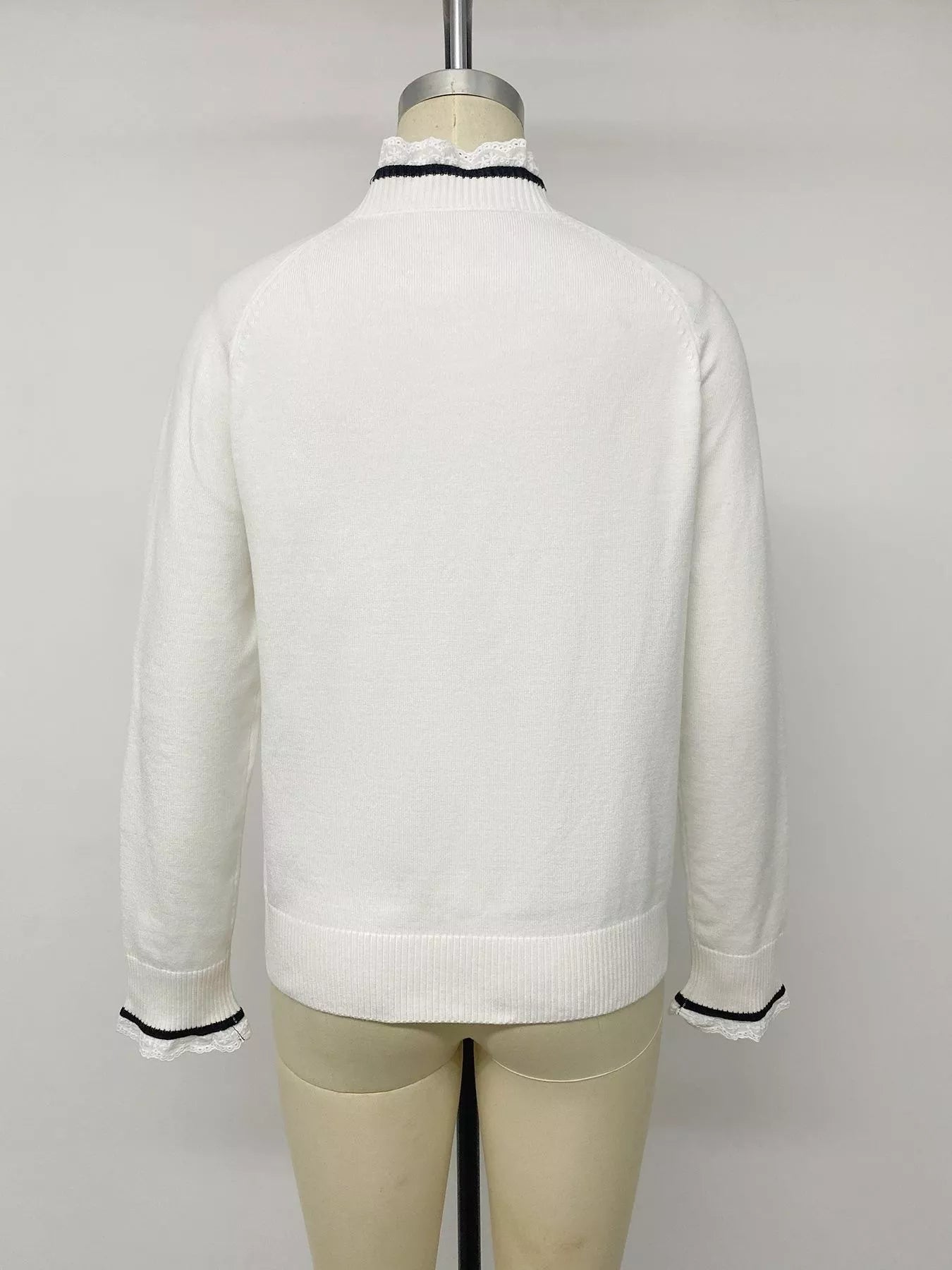 Trendsi Bow-Embellished Lace Trim Sweater -