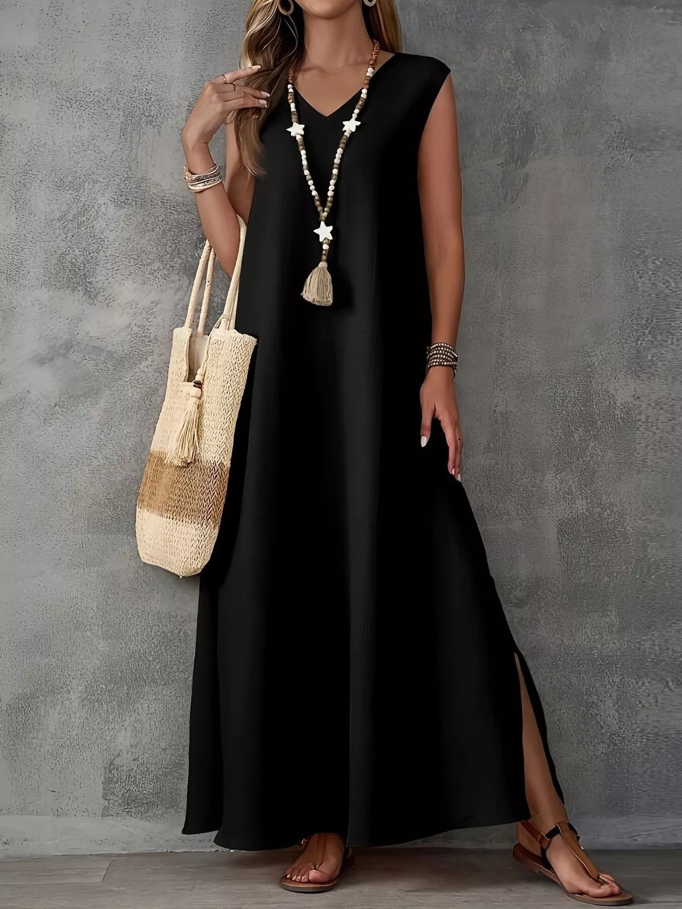 Trendsi Sleeveless V-Neck Side-Slit Maxi Dress -