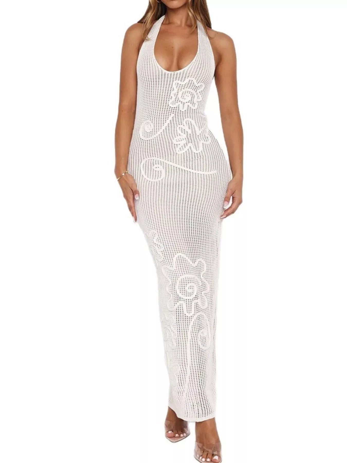 Trendsi Halter Neck Crochet Maxi Dress -