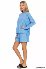 Trendsi Zenana Soft Melange Long Sleeve Tee and Shorts Set -
