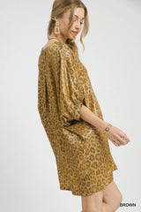 Trendsi Umgee Metallic Leopard Print V-Neck Kimono Dress -