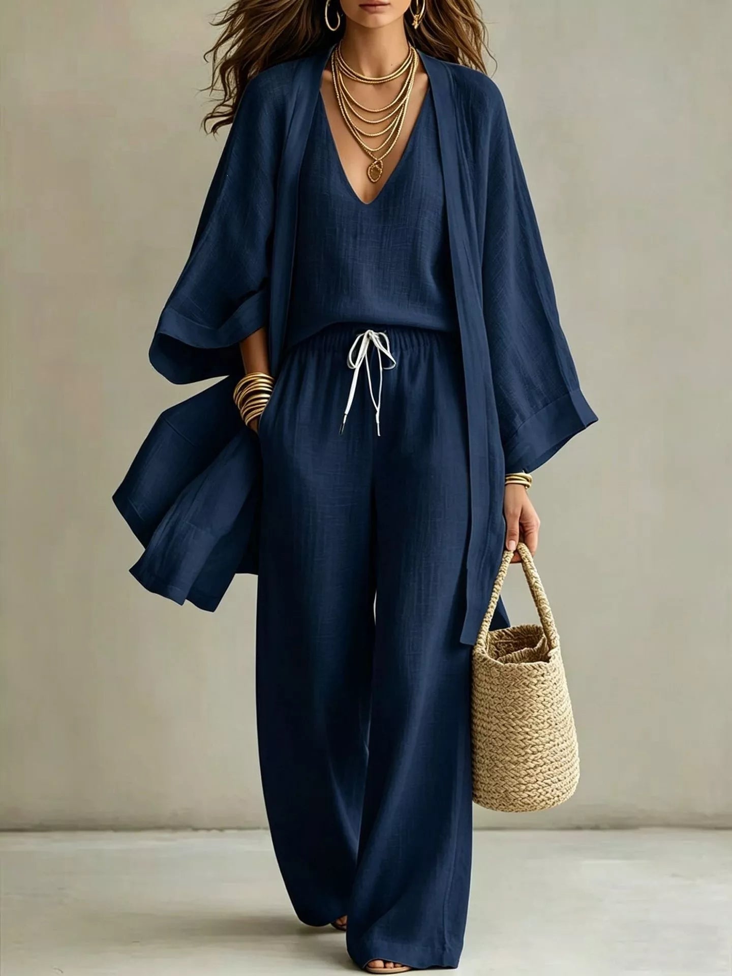 Trendsi Full Size V-Neck Tank & Cardigan and Pants Set Plus Size -