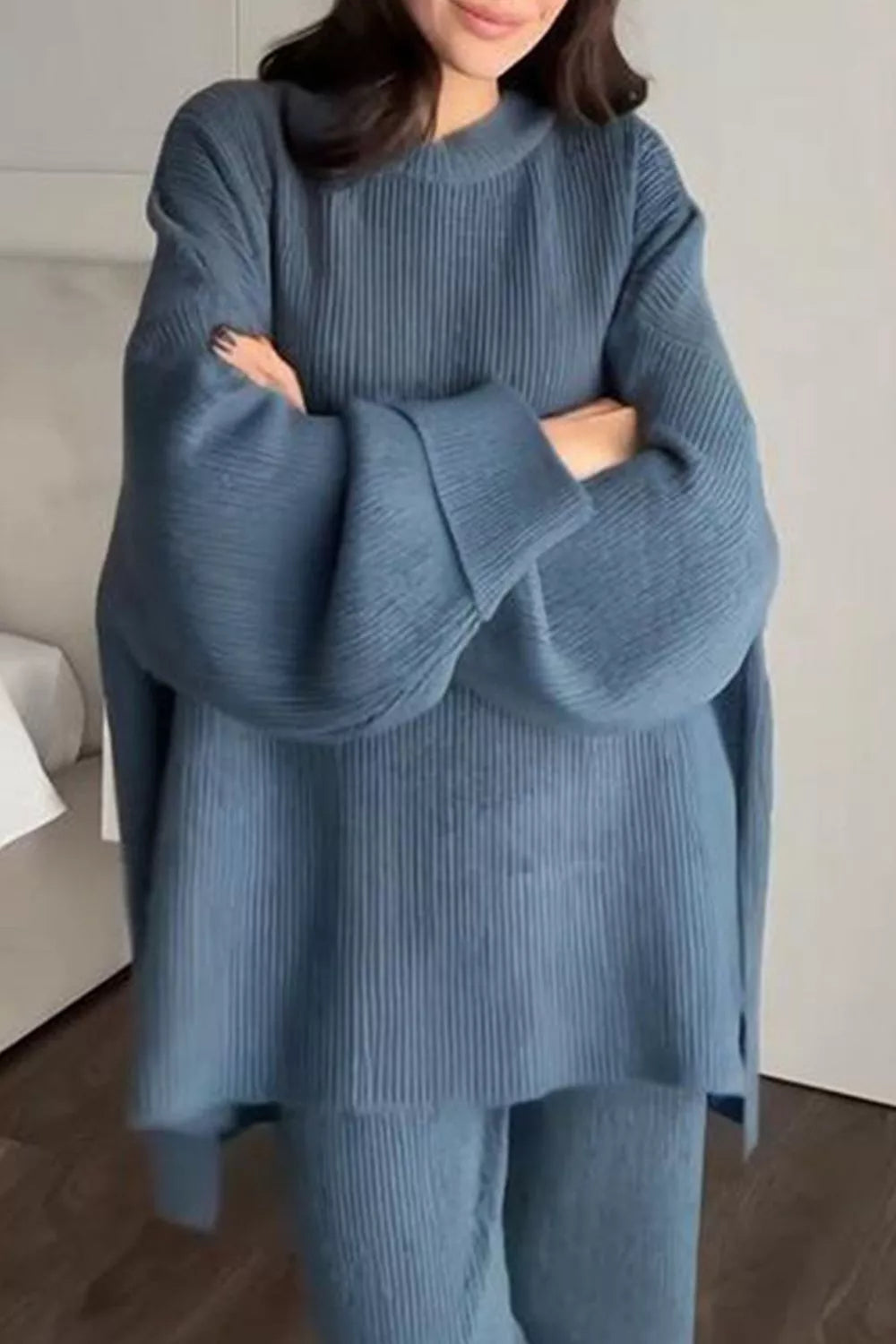 Trendsi Dropped Shoulder Knit Sweater and Wide Leg Pants Set -