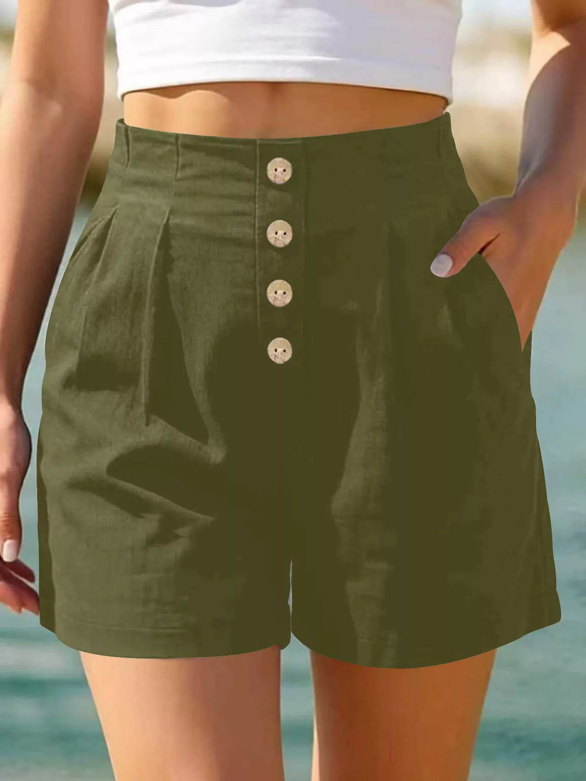 Trendsi Button Fly High Waist Shorts -