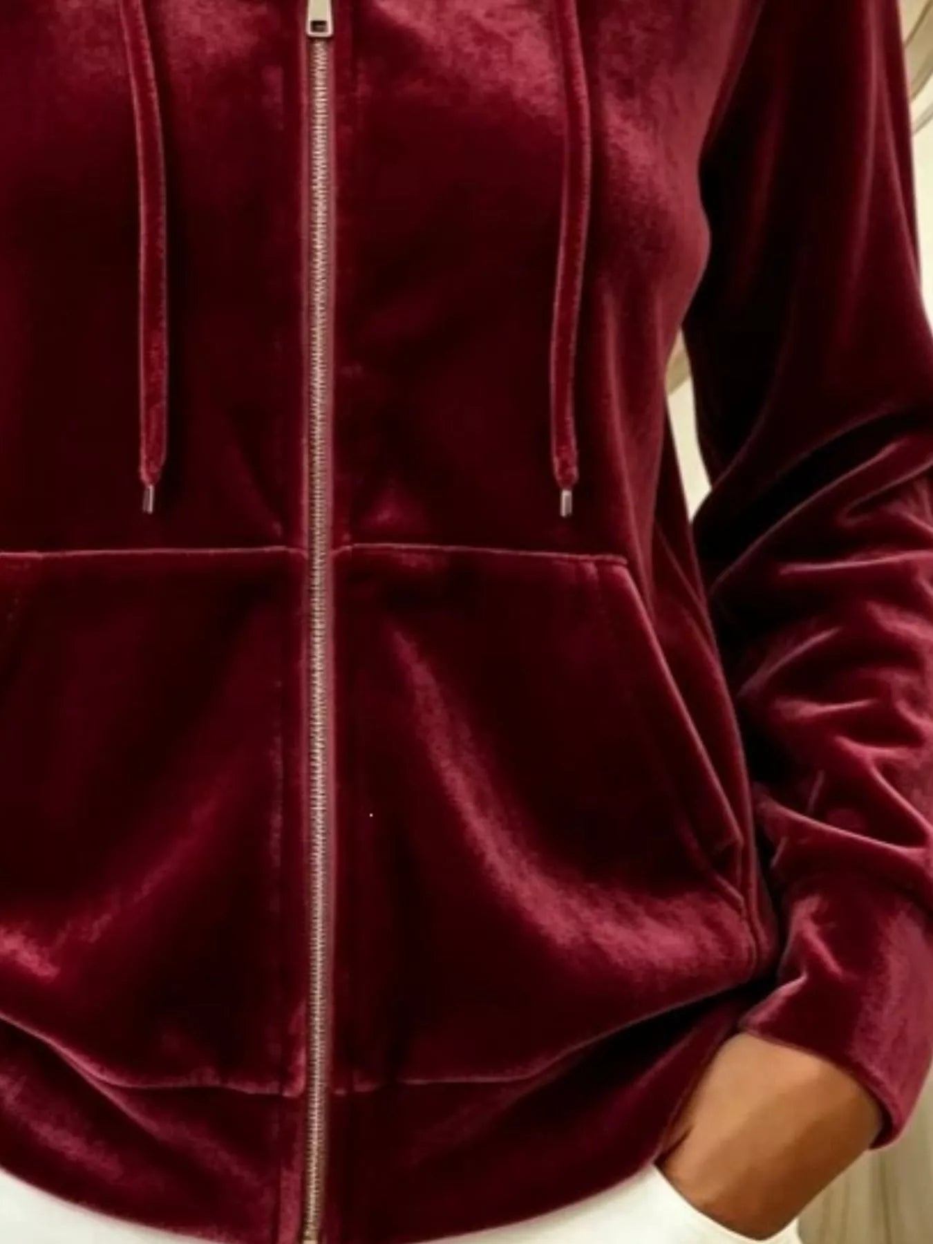 Trendsi Full Size Velvet Zip-Up Hoodie with Drawstring Plus Size -
