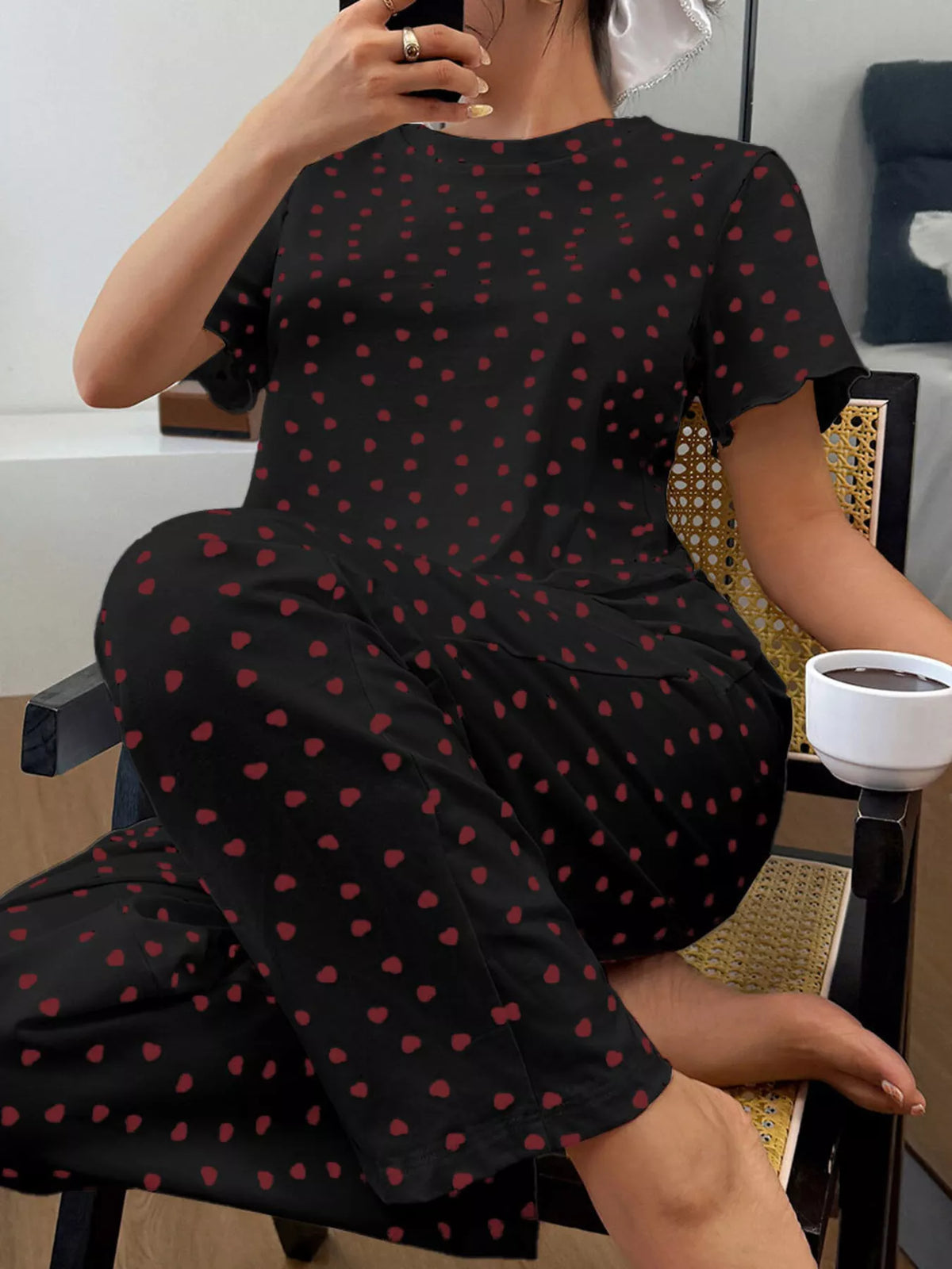 Trendsi Polka Dot Short Sleeve Top and Shorts Set -