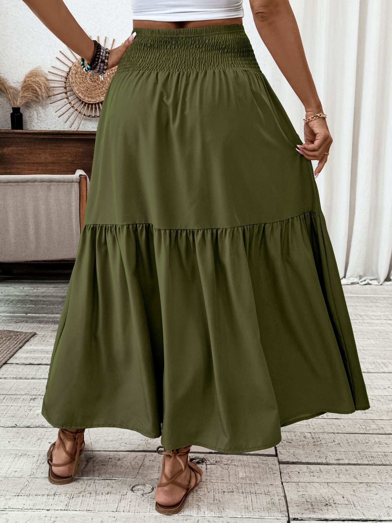 Trendsi Smocked Waist Tiered Skirt -