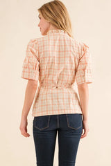 Trendsi And The Why Plaid Patterned and Ruffled Wrap Blouse Top - Pants