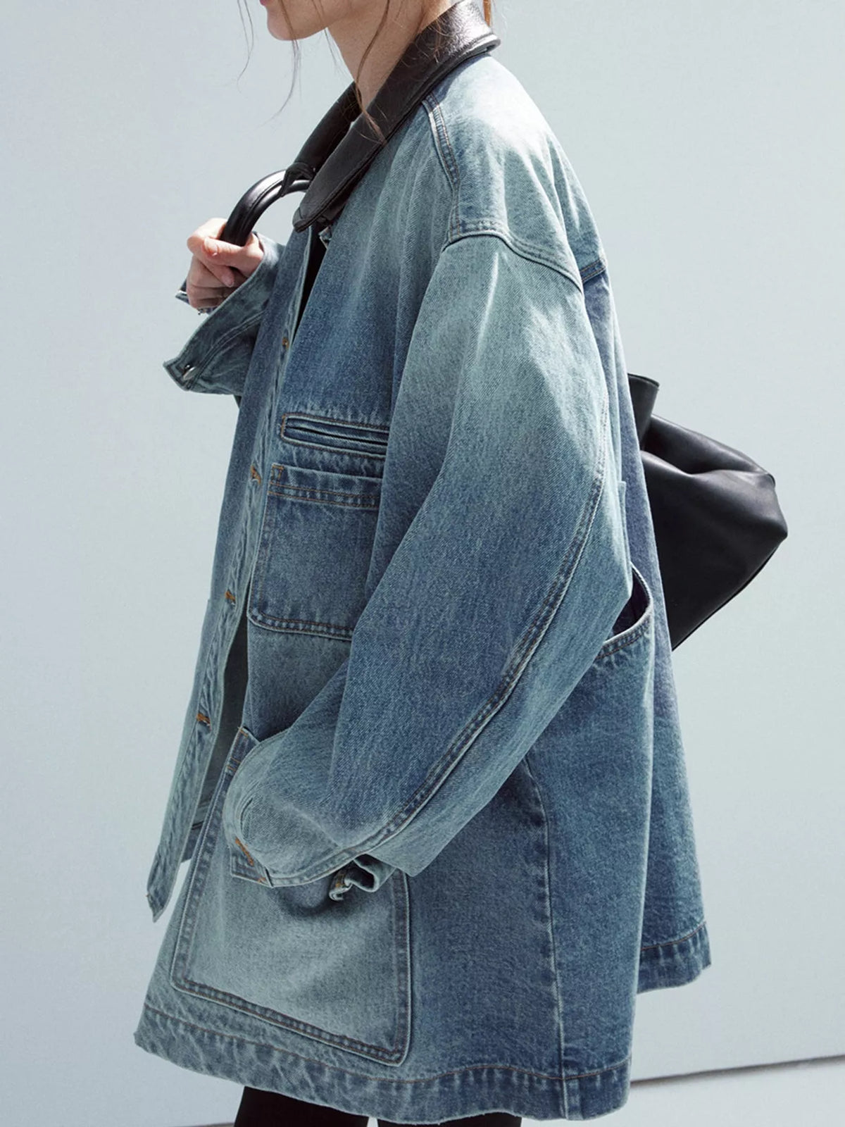 Denim Blue button up dropped shoulder denim jacket