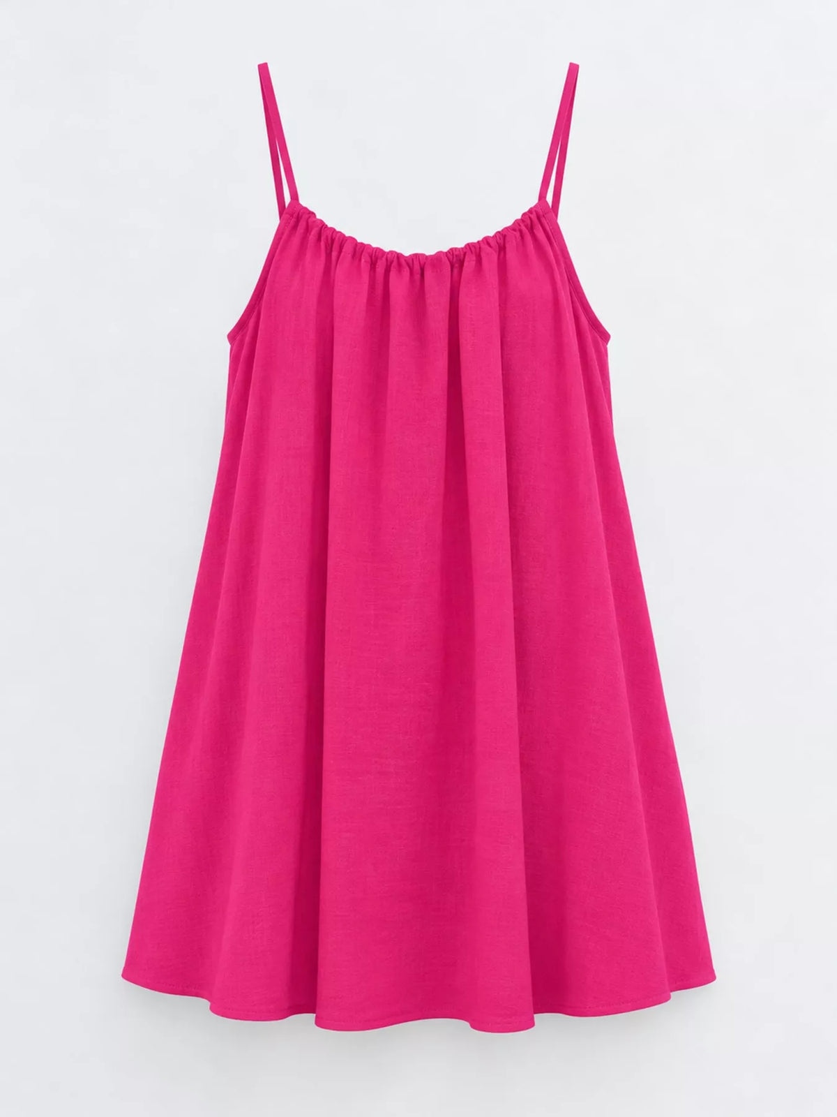 Hot pink spaghetti strap A-line mini dress with open tie back
