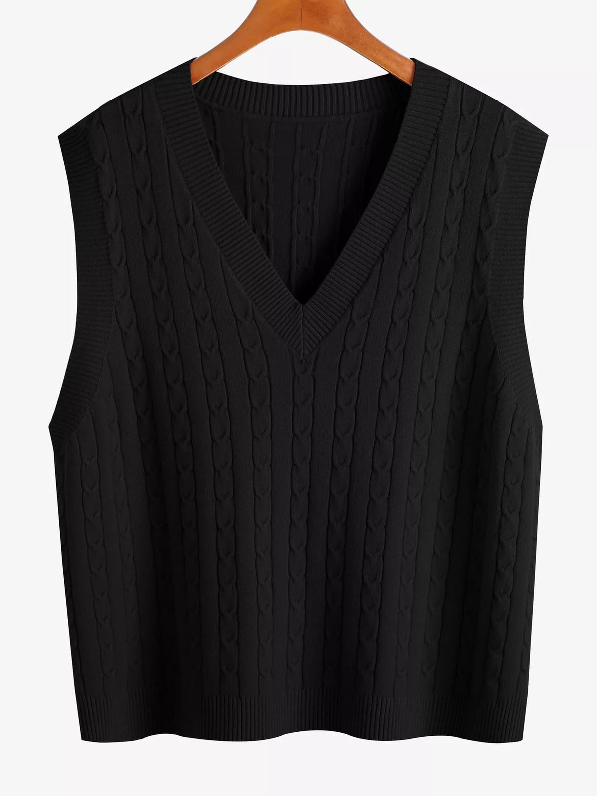Cable-knit sweater vest, black front