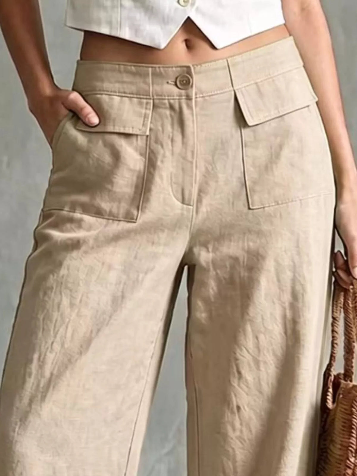 High-Waisted Wide-Leg Utility Pants, waist detail