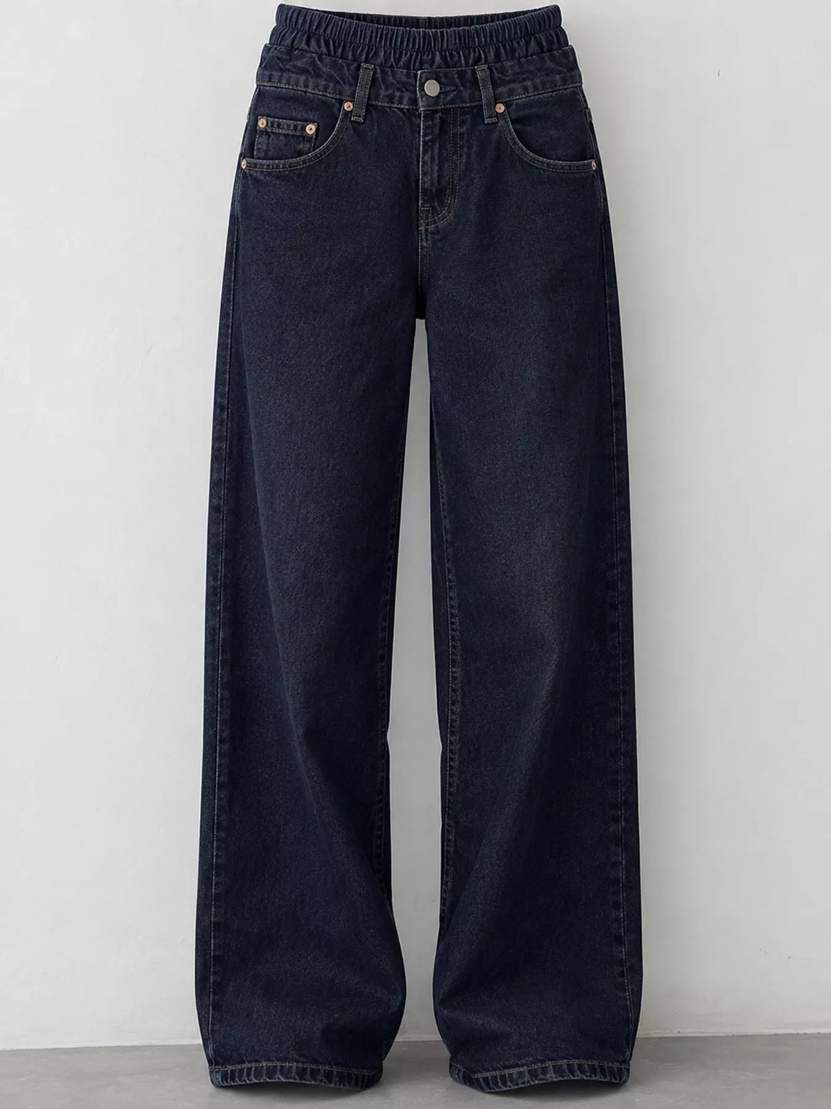 Wide-Leg Vintage Wash Jeans in navy, front view