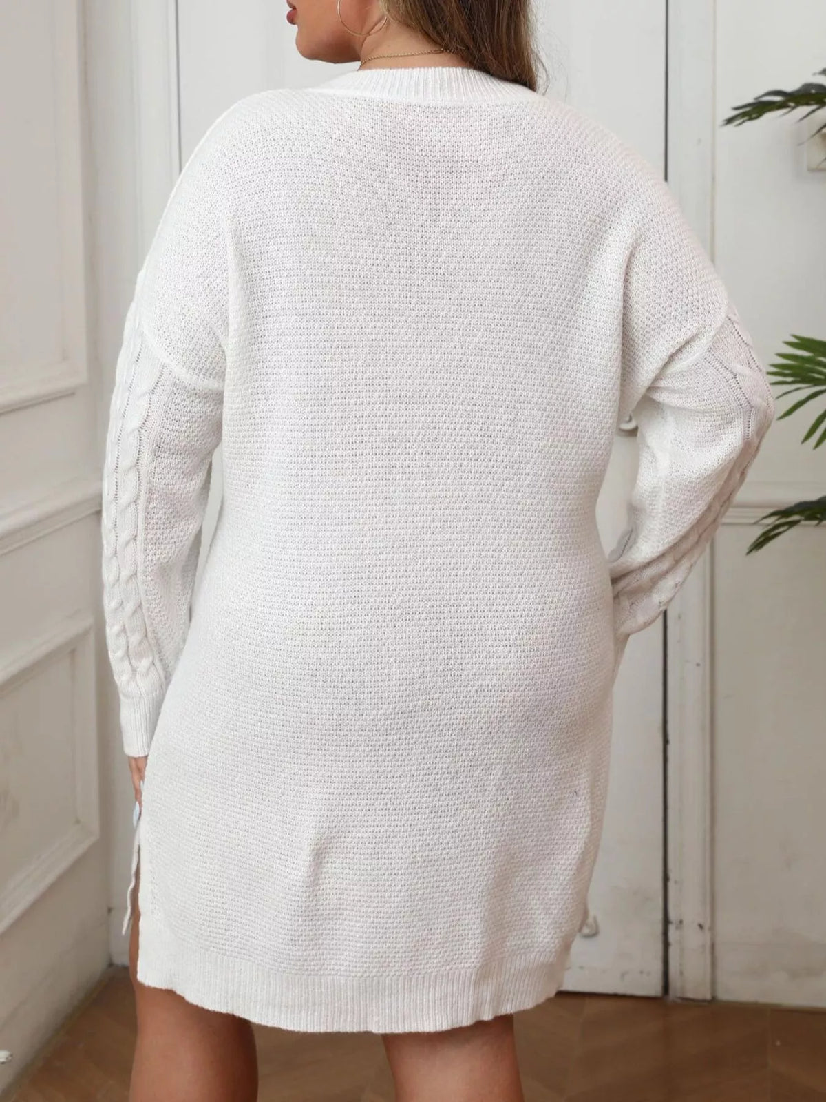 Women's cable-knit sweater dress with contrast bow, plus size