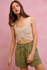Trendsi SO ME Paper Bag Patch Pocket Drawstring Twill Shorts -