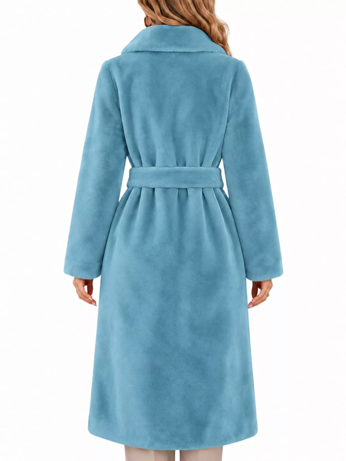 Faux Fur Longline Coat — back view