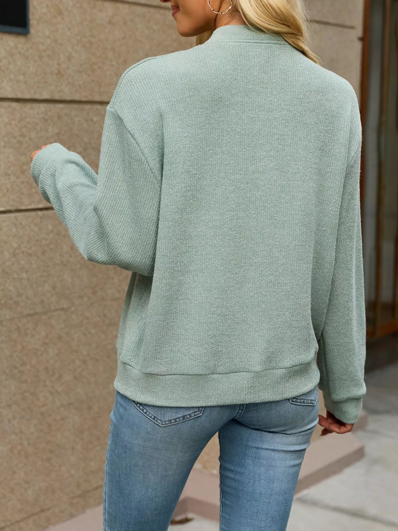Trendsi Zip-Up Dropped Shoulder Top -