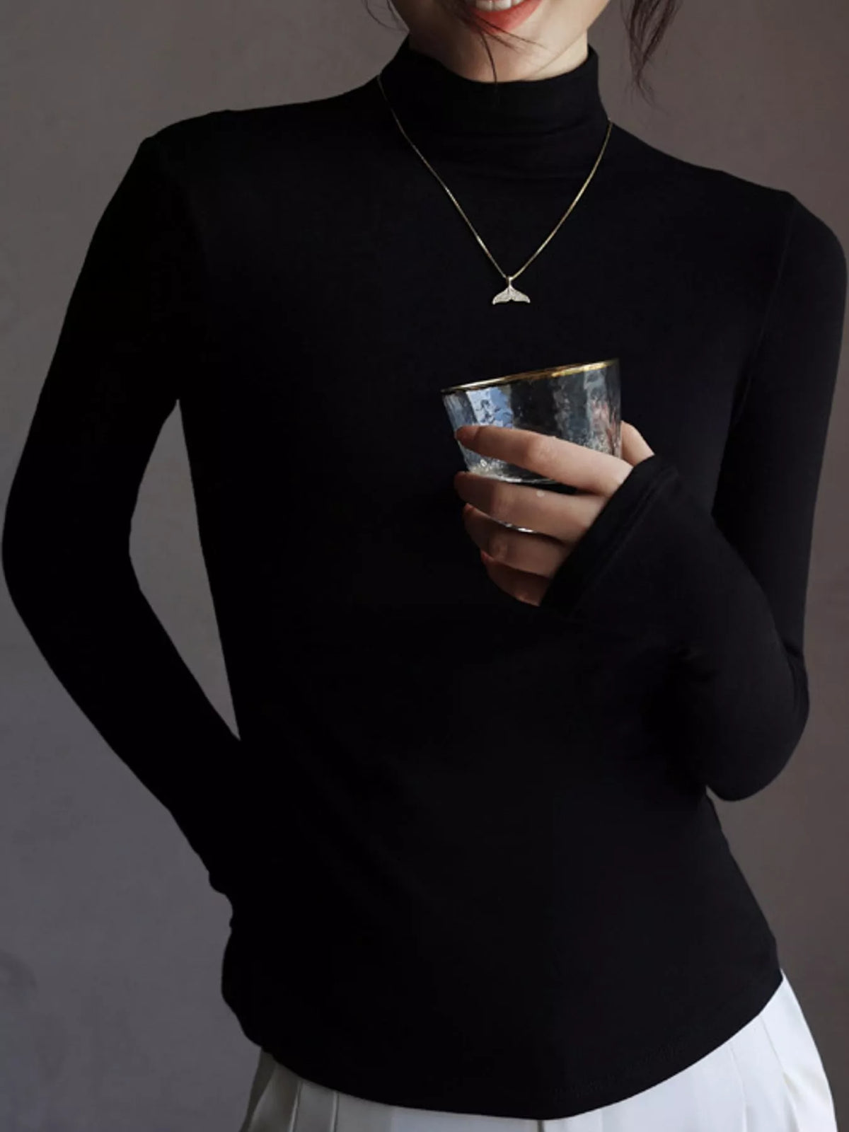 Slim-Fit Mock Neck Long Sleeve T-Shirt — front view