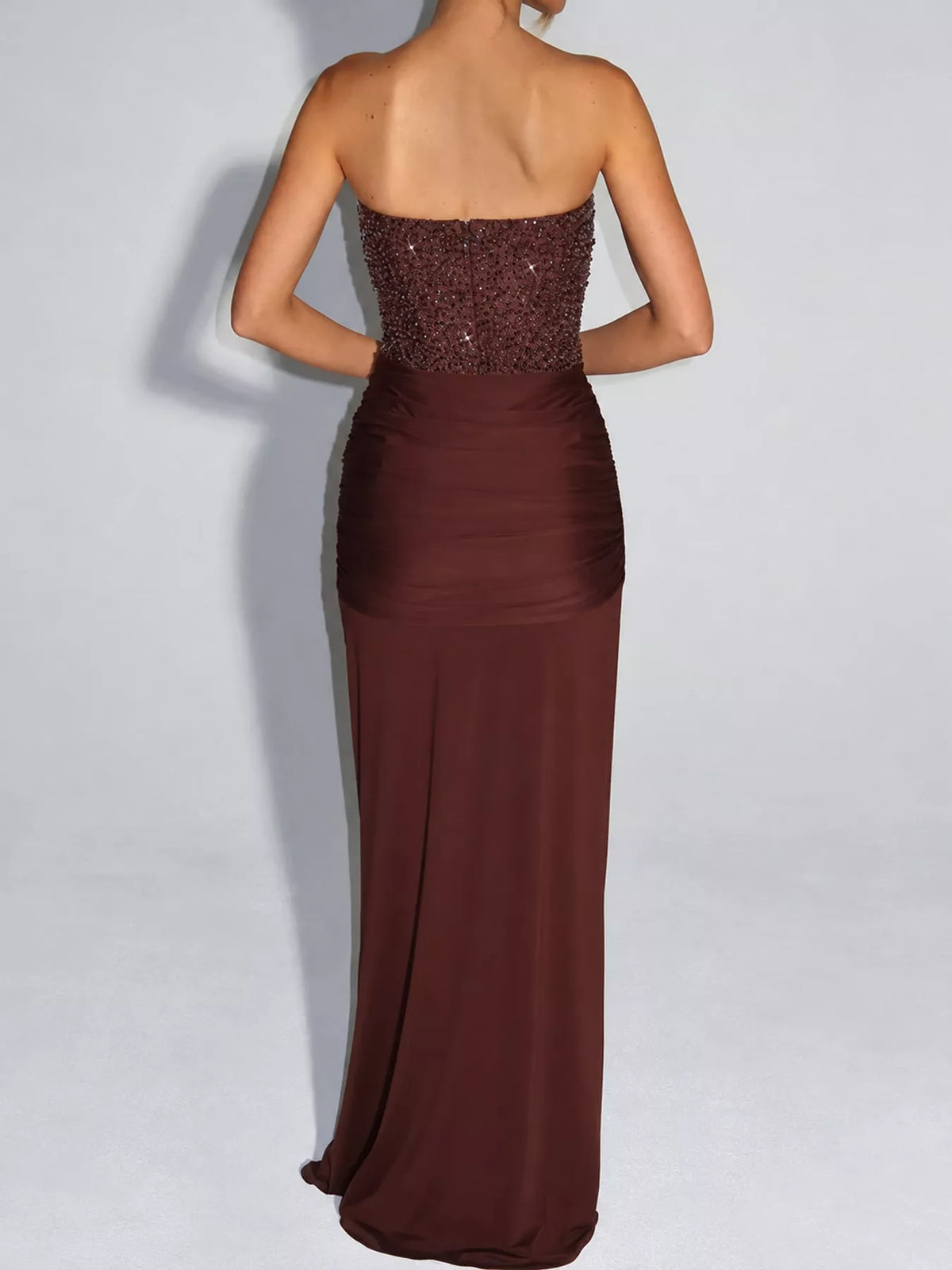 Strapless Sequin Corset Maxi Dress, back view
