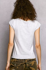 Trendsi POL V-Neck Lightweight Textured Short Sleeve Knit Top with Lace Trim -