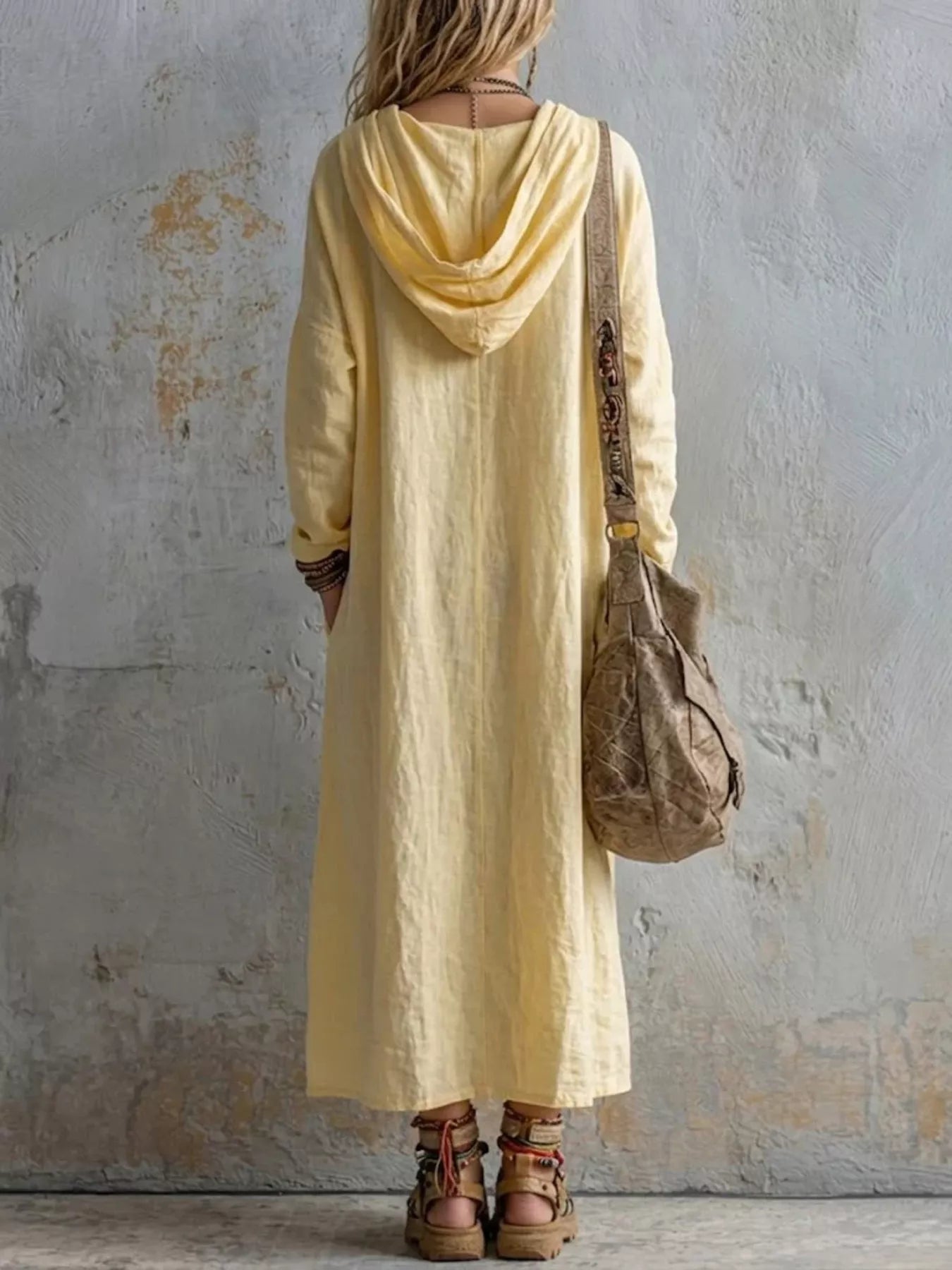 Trendsi Long Sleeve Hooded Midi Dress with Pockets -