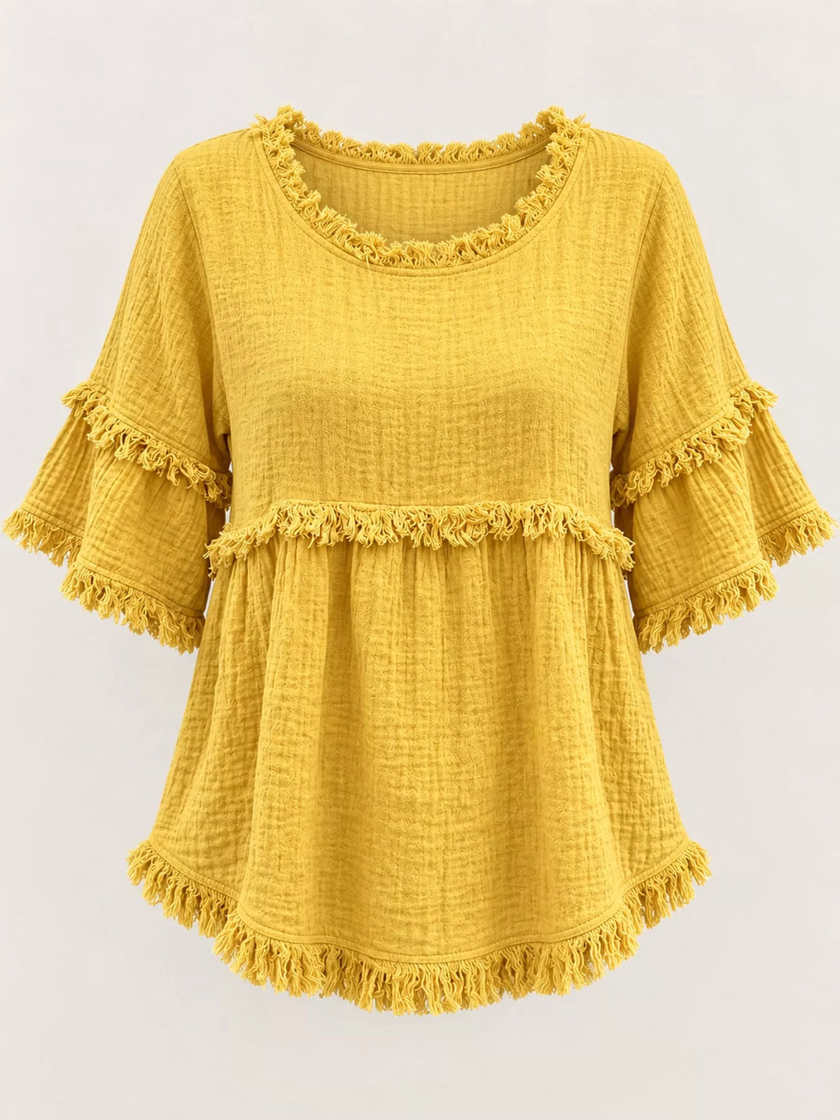 Yellow frayed edge textured blouse