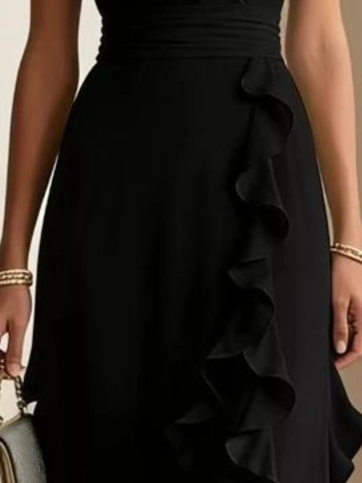 Women's Ruffled Surplice Maxi Dress in Black, alternate view