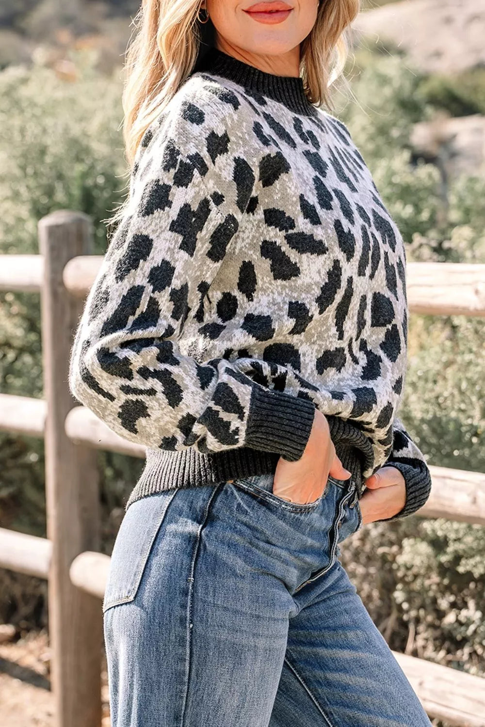 Trendsi Leopard Drop Shoulder Baggy Sweater -