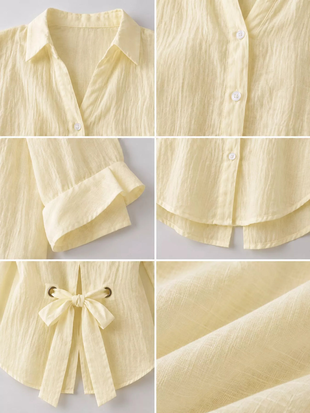 Cream loose fit tie back shirt, detail view