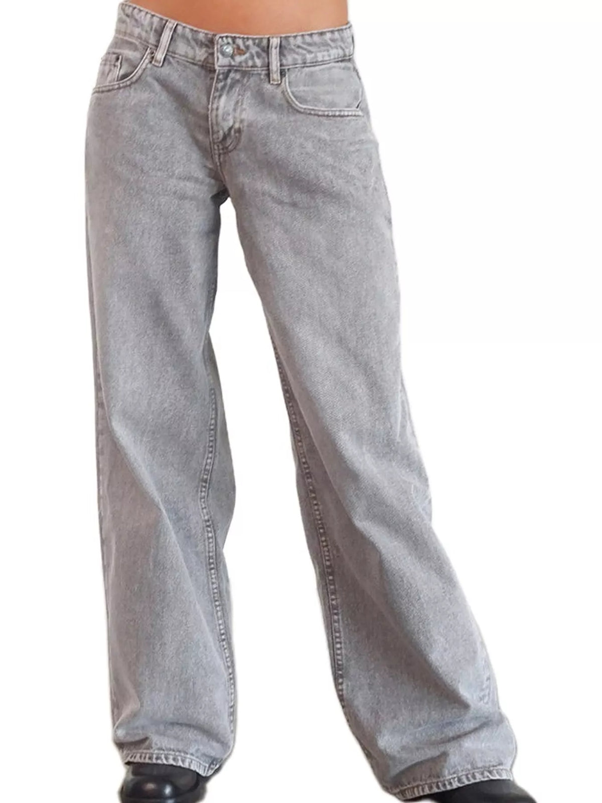 Wide-Leg Vintage Wash Jeans in light gray, front view