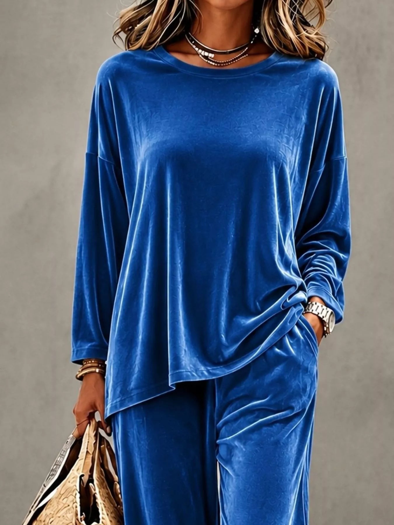 Trendsi Full Size Velvet Long Sleeve Top and Pants Set Plus Size -