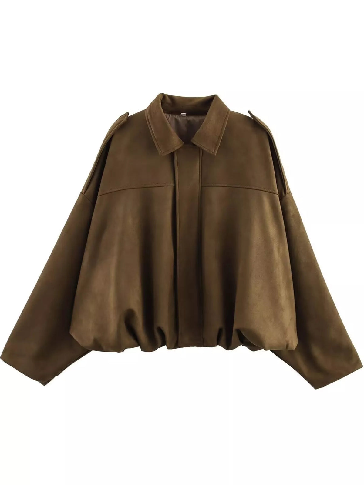 Oversized zip jacket, brown flat front
