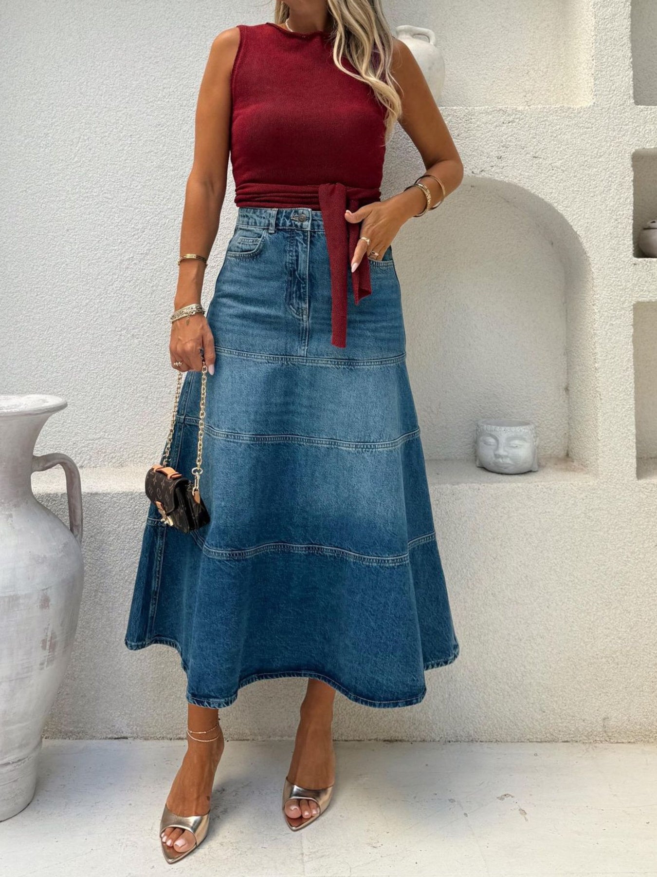 Trendsi High-Waisted Denim Skirt -