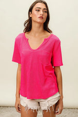 Trendsi BiBi Waved Rib U Neck Top With Front Pocket -