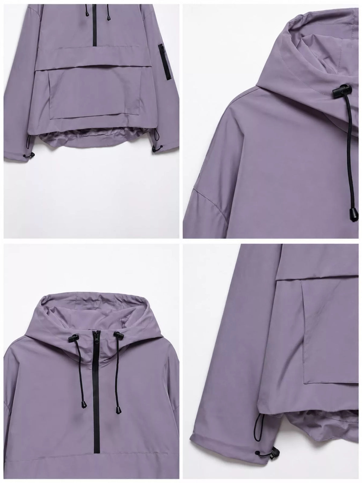Half-Zip Hooded Anorak Jacket — garment construction details