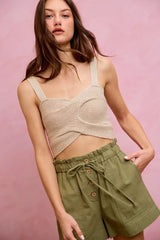 Trendsi SO ME Paper Bag Patch Pocket Drawstring Twill Shorts -